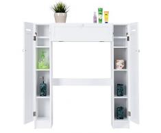Costway Etagère de Toilette, Meuble de Rangement de Salle de Bains, Installable au Dessus du Toilette, avec Etagères et Placards, 87 x 18 x 98 cm Blanche