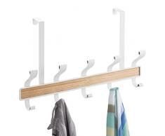 mDesign patère Design – patère Porte-Manteau avec 5 Crochets Doubles pour la Porte de l’entrée et de la Salle de Bains – Rangement Manteaux, Vestes, Peignoirs et Serviettes – Blanc/Bois Clair