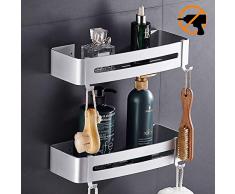 Hodzeed sans Perçage Etagère de Douche Etagère de Salle de Bain Aluminium Antirouille Stockage Rangement 2 Tablettes pour Shampoing Savon