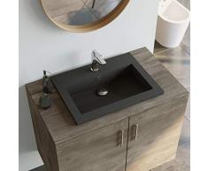 Nishore Lavabo Salle de Bain a Poser Vasque à Poser de Salle de Bain en Granit Rectangulaire Noir 600 x 450 x 120 mm Salle de Bains, Salle deau ou sanitaires