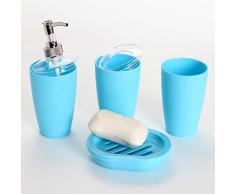 Pixnor 4 pièces salle de bain accessoire Set distributeur gobelet brosse à dents porte-savon (bleu ciel)