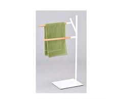 Meubletmoi Porte-Serviette sur Pied 2 Barres Supports Bois Blanc Naturel - Rangement Salle de Bains Design scandinave - Woody