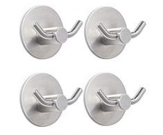 Newness Crochet pour Serviette, 4 Pièces Crochet Adhesif Crochets de Mur Crochet Mural en 304 Inox, Crochets Autocollants Crochets Doubles Porte Serviettes pour Salle de Bain Cuisine