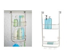 iDesign panier de rangement à suspendre, petit valet de douche en métal avec 2 paniers et 3 crochets doubles, panier de bain pour cabine de douche, argenté