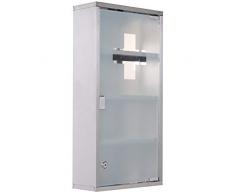 Homcom Armoire à Pharmacie 3 étagères 4 Niveaux 30L x 12l x 60H cm Porte Verre trempé Symbole Croix Acier Inoxydable brossé