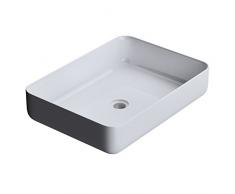 Lavabo vasque à poser évier en fonte minérale Colossum 812, rectangulaire arrondi, blanc Larg : 55 cm, prof : 40 cm, haut 13 cm