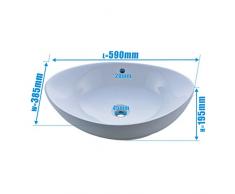 Obeeonr® Luxueuse Design Lavabo Vasque à poser en forme de bol et céramique blanche Salle de Bains