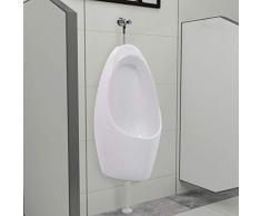 vidaXL Urinoir Mural avec Système de Rinçage Urinoir Suspendu avec une Valve de Chasse Salle de Bains Toilette Adultes Hommes Intérieur Céramique