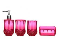 Premier Housewares 1601511 Cristallo Set de 4 Accessoires de Salle de Bain Plastique Fuchsia