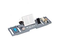 Relaxdays Pont Bambou Tablette Extensible Salle de Bain Plateau de Baignoire Planche 109 cm, Gris, métal, Polyester, 1 unité