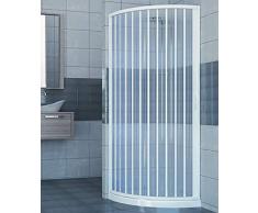 Cabine de douche semi-circulaire, dimensions 80 x 80 cm, cabine à soufflet avec ouverture latérale.