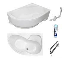 ECOLAM Baignoire de coin en acrylique asymétrique Fortuna 170x100 cm droite, Blanc, siphon, silicone gratuit panneau