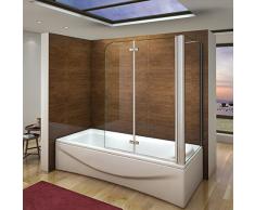 Pare-baignoire 100x140 cm pivotant à 180° et une paroi de fixation en 70x140cm