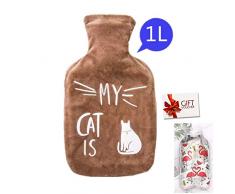 Nifogo Bouillotte Eau Chaude - Hot Water Bottle Grande Mignon Dessin Animé Animal de leau Chaude Sac Chauffe-Mains Winter pour Femme Fille Enfants, 1L (z-café Chat)