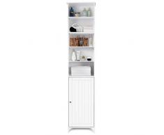 Costway Meuble Colonne de Salle de Bain avec 7 Niveaux et Une Porte Armoire de Toilettes Colonne avec 4 Pieds pour sEloigner de leau Bon Aide pour Rangement 40x34x182CM Blanc