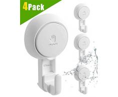 Ulinek Lot 4 Crochet Ventouse Plastique Crochet Mural daspiration en Nouvelle Ventouse Forte/Porte Serviette Peignoir Couronne Manteau Torchon à Ventouse, Ustensile Salle de Bain Cuisine 5KG Blanc