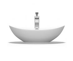 Mai & Mai lave main évier vasque 58x38x19 cm en céramique blanc ovale sans perçage pour robinet lavabo avec trop-plein à poser BR818