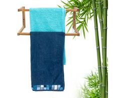 Relaxdays Porte-Serviette Mural avec 2 Barres de séchage en Bambou HxlxP : 19 x 44 x 20 cm support pour serviettes de bain fixation murale salle de bain serviteur de chambre porte-manteaux, nature