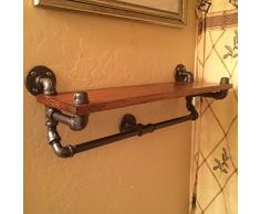 Étagère de décoration murale LOFT Pays d'Amérique Loft Rétro Style Industriel Salle De Bains En Fer Forgé Tuyau Porte-Serviettes Rack Salle De Bains En Bois Massif Racks Taille: 64 * 20 * 40 cm Décoration murale industrielle