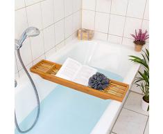 Relaxdays Pont de baignoire en bambou HxlxP : 5,5 x 70 x 16,5 cm avec 3 compartiments pour le savon, crème bougie ou verre, nature