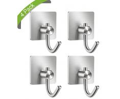 SKYEE 4 Pièces Crochet Adhésif, Crochet Murale Salle de Bain en Acier INOX Porte Serviette avec Adhésif 3M pour Cuisine Chambre et Salle de Bains accrocher des Peignoirs, Vêtements