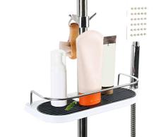 Étagère de Douche Télescopique,Tablette de Douche Poteau Réglable en Alliage daluminum avec 2 Crochets Serviettes,Montage Sans Perçage,Organiseur de Salle de Bain,19-25mm