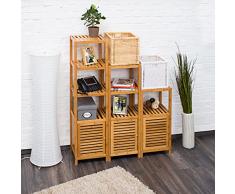 Relaxdays Étagère salle de bain cuisine Porte refermable bois de bambou 4 étages Plateaux Meuble rangement HxlxP 110 x 36,5 x 33 cm, nature