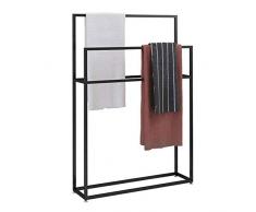 WING Métal Porte-Serviettes sur Pied pour la Salle de Bain, Support Serviettes de Bain, Porte-Serviettes avec 2 Barres, Noir, Hauteur 110 cm,65×20×110cm(L×W×H)