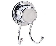 Tatkraft Richard – Crochet Double Fixation Ventouse – Porte Serviette Torchon Cuisine Salle de Bain – Adherence sans Perçage – Acier Chromé – Supporte 8 kg