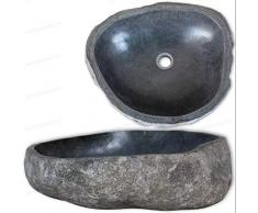 Oakome vidaXL Vasque à Poser Meubles-lavabos Lavabos de Salle de Bain en Pierre Bassin River Stone Ovale 40-45 cm