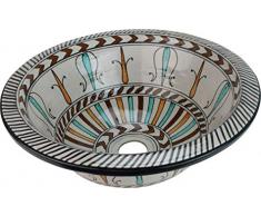 Petite Fez - Kasbah - Lavabo de salle de bain en céramique peinte à la main - Rond peint à lintérieur - Di 30 cam H 14 cm -