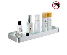 Hoomtaook Étagère De Douche en Verre Trempé Rectangulaire Organiseur Douche Rangement sans Clous, sans Dégâts, Auto-Adhésif, Aluminium Space, Panier Inoxydable pour Accessoires Cuisine Salle De Bains