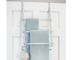 mDesign porte-serviette sans perçage – porte-torchon pour salle de bain à suspendre – accroche torchon avec 3 barres et crochets pour éponges ou gants de toilette – aluminium