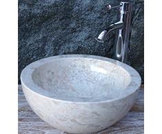 Guru-Shop Lavabo en Marbre Massif Rond, Cuvette, Lavabo, Lave-mains en Pierre Naturelle - Ø 35 cm Modèle 17, Grey, Lavabos, Lavabos Baignoires