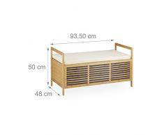 46 x 93 x 50 cm si/ège avec coussin repose-pieds nature Relaxdays Banc de rangement en bambou tabouret de salle de bain avec assise HxlxP