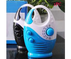 Radio de Douche étanche 3 V 0,5 W Volume réglable Douche AM FM Haut-Parleur de Salle de Bain Radio sans Fil avec poignée supérieure, Noir/Blanc, Taille Unique