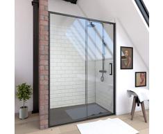 Aurlane Paroi Porte de Douche à Porte coulissante - Crush 140-140x200cm - Porte COULISSANTE - Profile Noir Mat - Verre Transparent 6mm