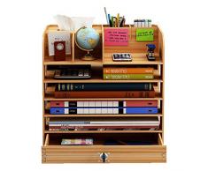 Ecent Organiseur Rangement de bureau Multi-fonctionnels en bois + boîte à serviettes + Porte-stylo + Tiroir avec serrure Porte document Pour Bureau Maison Bibliothèque