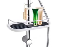 Leefe Étagère de douche aluminium Organiseur avec 2 crochets support pour savon et flacons, sans perçage murale Rail 19 mm – 25 mm