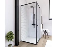 Retour pour Paroi pour Douche - Crush Retour 90-90x200cm - Profile Noir Mat - Verre Transparent 6mm