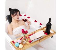 Plateau Baignoire Bambou Luxe avec Baignoire Bacs Côtés Coulissants Plateau Téléphone Portable avec Support Tablette Téléphone Portable Support Verre Vin Intégré Autres Accessoires