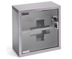 MSV Armoire Pharmacie 25 x 25 cm, Verre Trempé/Acier, INOX Brossé