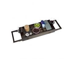 Relaxdays Pont Bambou Tablette Extensible Salle de Bain Plateau de Baignoire Planche, Brun foncé, Taille