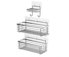 Oriware Serviteurs de Douche Étagère Caddy Panier de Douche Salle de Bain Toilette Acier Inoxydable Pas de Forage - Paquet de 3