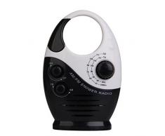 Radio de douche - Sayin Mini radio de douche, radio etanche pour salle de bain, pendaison musique radio, AM / FM (noir & blanc)
