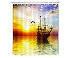 LB Mer Rideaux de Douche avec Crochets Bateau à Vapeur SunsetÀ Motifs Longs Rideaux de Bain Résistant à l'eau Tissu Polyester Anti Moule Décor de Salle de Bain