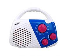 szlsl88 Douche Radio Salle Bains Portable Poignée Supérieure Haut-Parleur Bouton Musique Mini Suspendu AM FM Réglable Volume Insérer Carte Carte Batterie Alimenté Étanche(Blanc et Bleu)