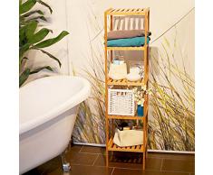 Relaxdays Étagère de salle de bain avec 5 niveaux HxlxP: 140 x 34 x 34 cm en bois naturel en Bambou Rangement sur pieds pour la salle de bain et cuisine cave garage espace, nature