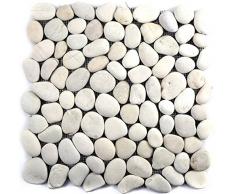 Carrelage mosaïque, dalle de galets plats, blancs, pour mur, salle de bain, WC, douche, cuisine, crédence, revêtement de comptoir, revêtement de baignoire