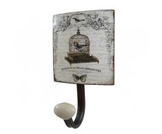 Patère Unique Porte Torchons Murale avec Plaque Décorative ou Porte Serviettes en Fer Patiné et Porcelaine 7,5x12x21cm